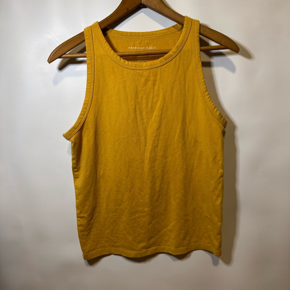 American Eagle Yellow Tank Top Medium Slight Crop Soft Casual Basic